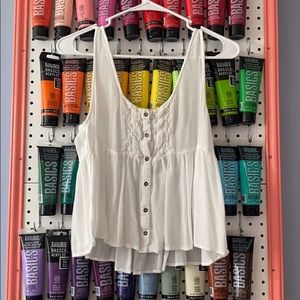 White, lace-detail, button-up Forever 21 tank top